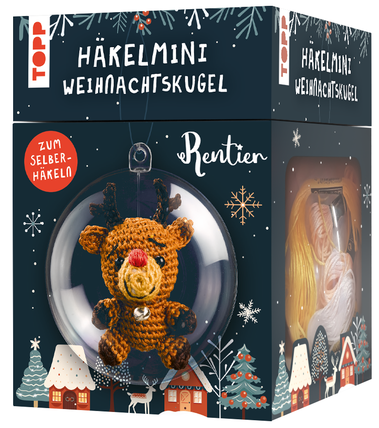Häkelmini-Weihnachtskugel Häkelset Rentier